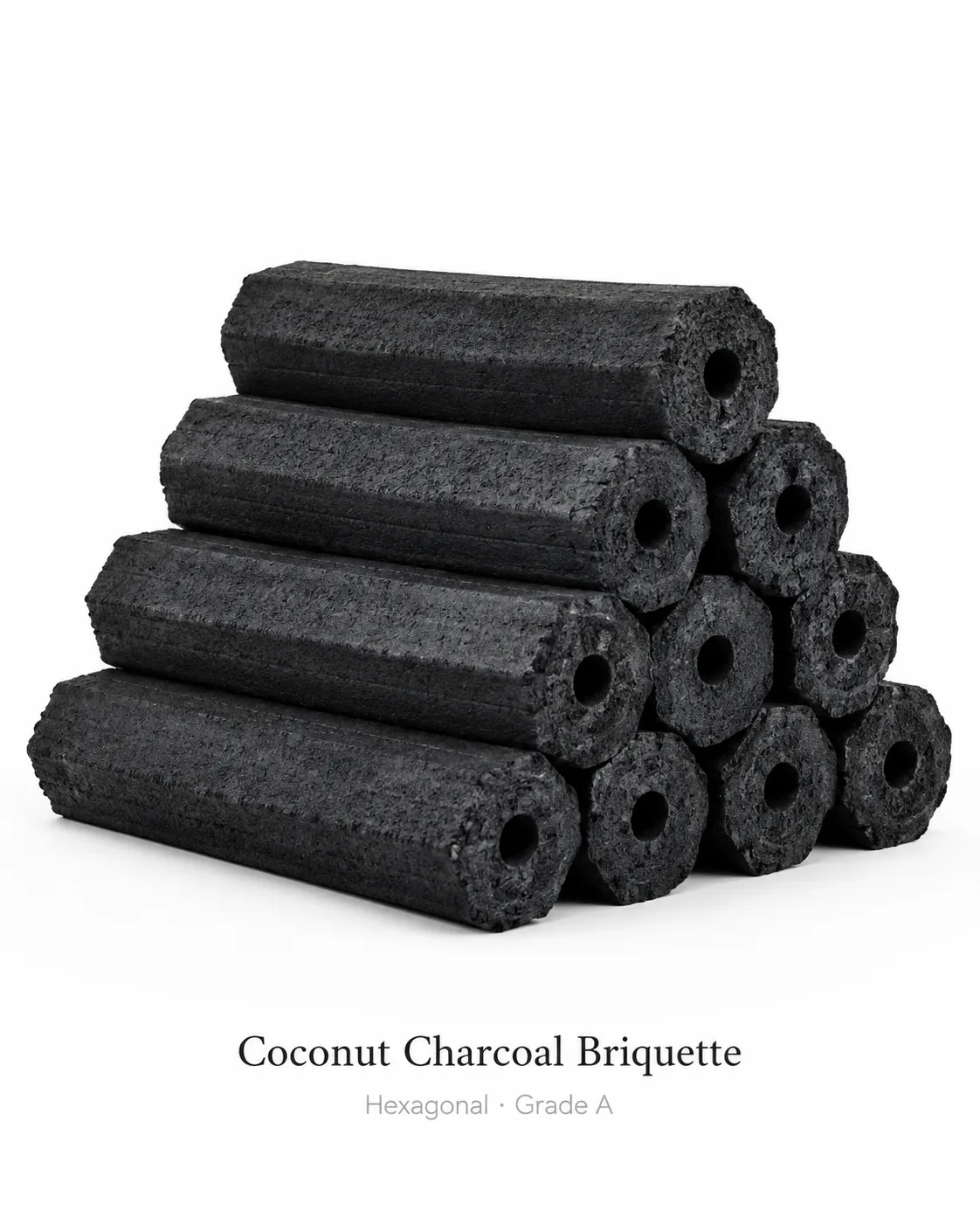 Hexagonal coconut charcoal briquettes
