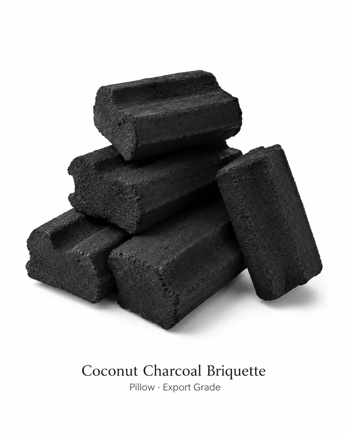 Pillow shaped coconut charcoal briquettes