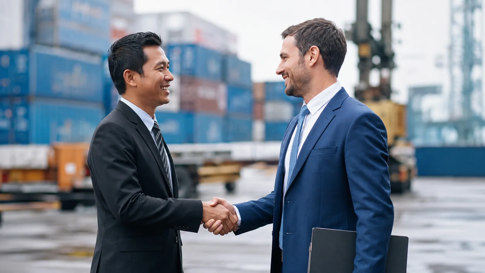 Buyer and sourcing partner meeting at a container terminal