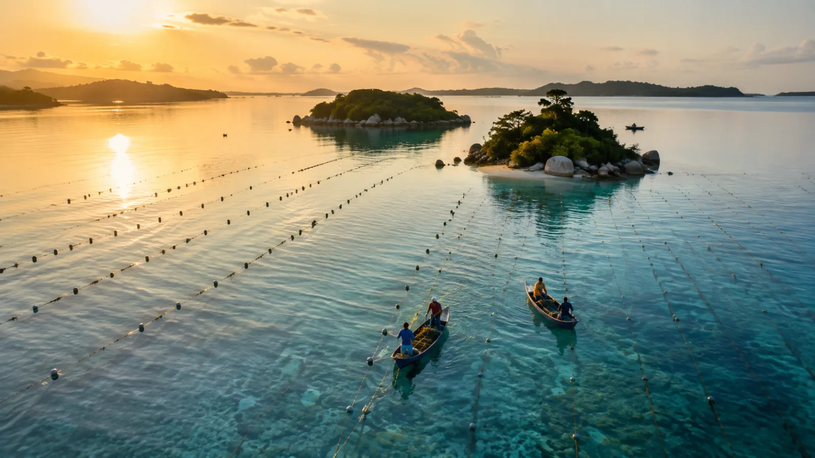 Seaweed cultivation lines seen from the air
